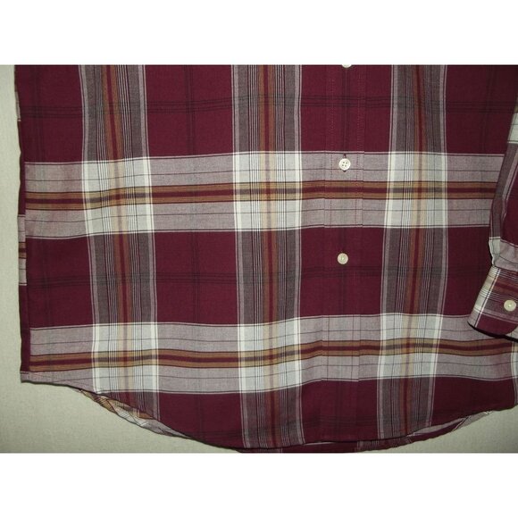 Towncraft Shirt Mens Sz Large Plaid Button-Up Long Sleeve Burgundy Wrinkle Free - Picture 7 of 11